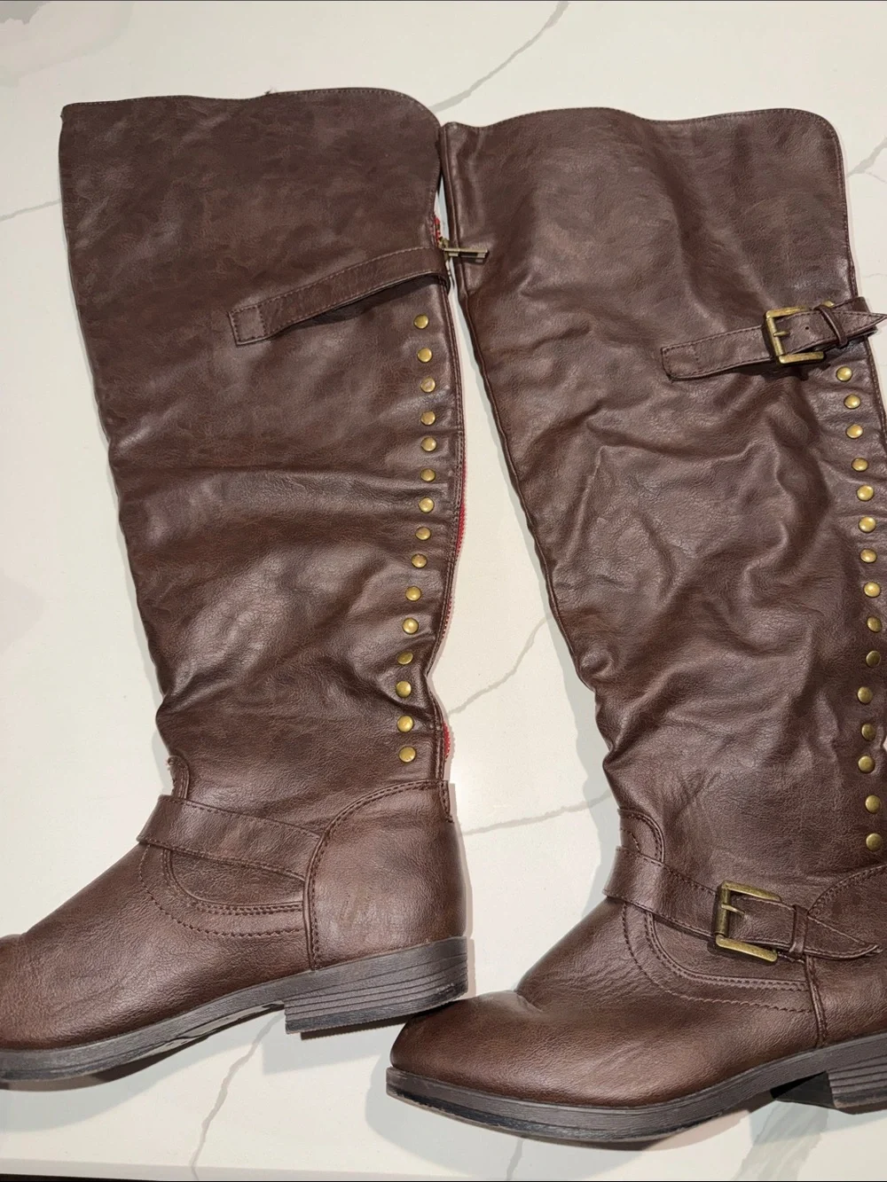 Classic Brown Studded Knee-High Riding Boots